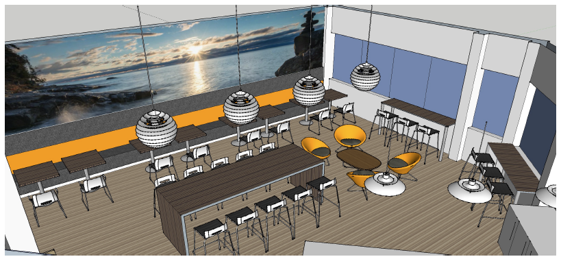 Original Business Interiors visual for the South West Communications staff canteen